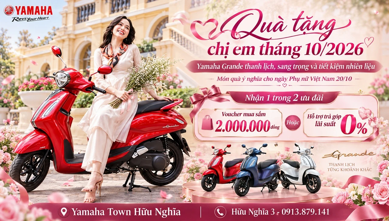 Qua tang chi em thang 102026 Yamaha Grande thanh lich sang trong va tiet kiem nhien lieu