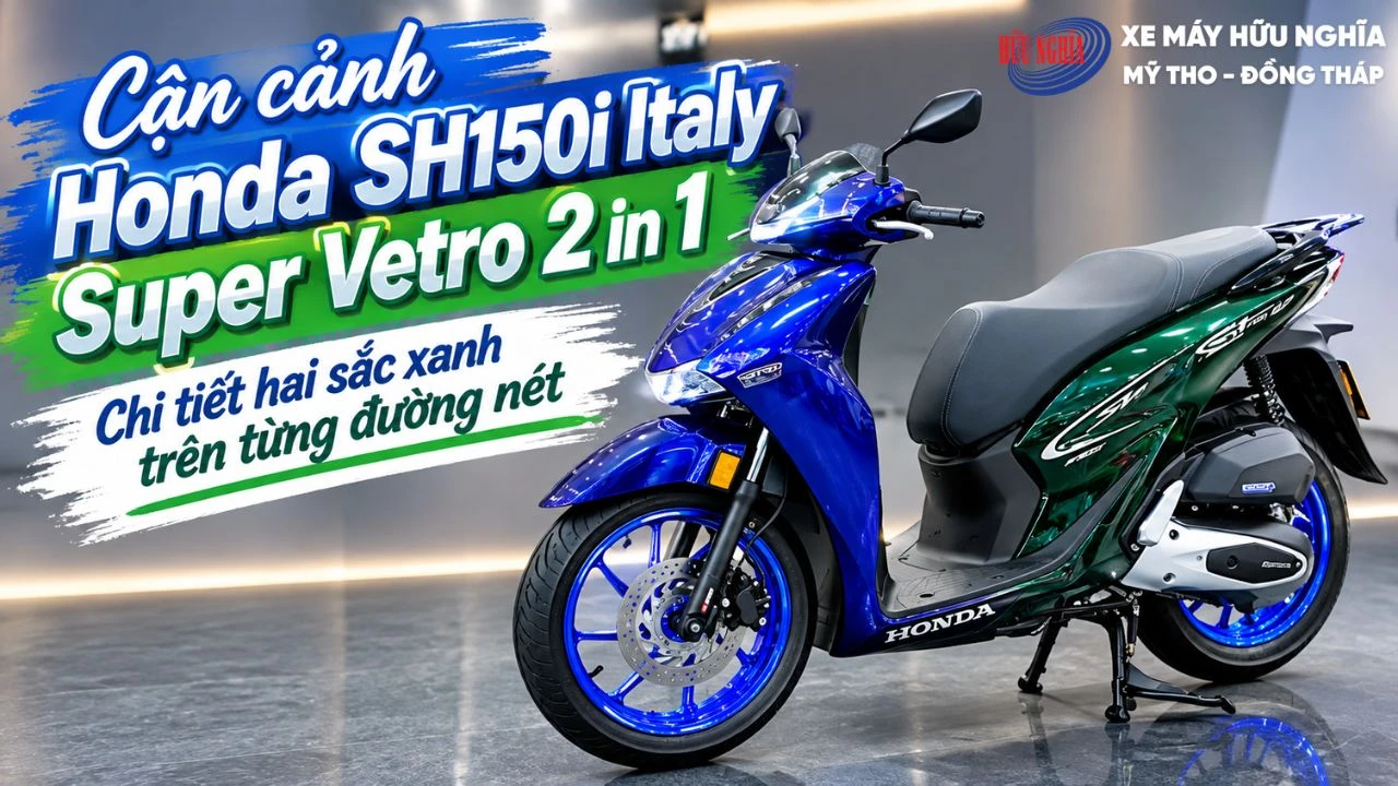 Cận cảnh Honda SH150i Italy Super Vetro 2 in 1: Chi tiết hai sắc xanh trên từng đường nét